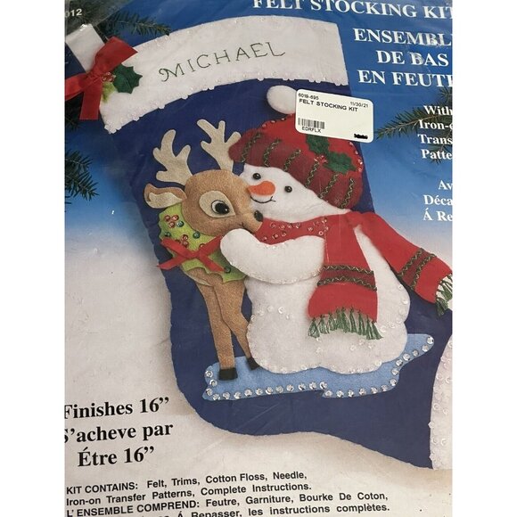 Ready Made Design Works Holiday Stocking Kit 5012 Snowman Deer Kids Crafts - Picture 1 of 2